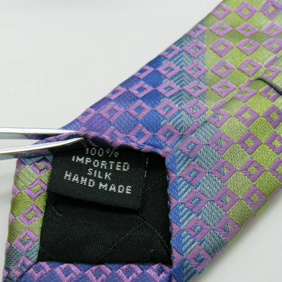 Kenneth Cole New York Men's Neck Tie - Purple, Blue, & Green Checkered Pattern - Picture 7 of 9